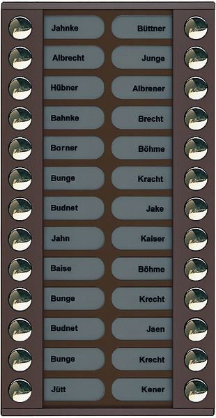 TCS Klingeltastenerweiterung für Audio Außenstation Serie PES/AVE 26 Klingeltasten (rechts-/linksbündig), AP bronze, PET26-EB/04