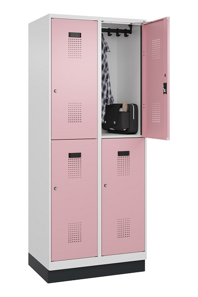 C+P Doppelstöckiger Spind Evolo PLUS, mit Sockel, 4 Fächer, 1950x800x500mm, 9016, Frontfarbe RAL 3015 Hellrosa, Zylinderschloss, 049320-22 S10045