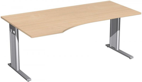 geramöbel PC-Schreibtisch links starr, C Fuß Blende optional, 1800x1000x720, Buche/Silber, N-648306-BS