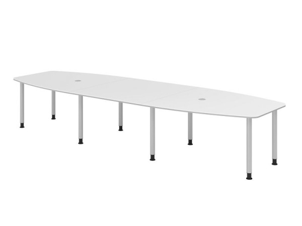 Hammerbacher Konferenztisch KT40C, 400 x 130 cm, Platte: Weiß, 25mm dick, 2 mm Duo-Kante, Acht-Fuß-Gestell Silber, Arbeitshöhe 72-74 cm, VKT40C/W/S