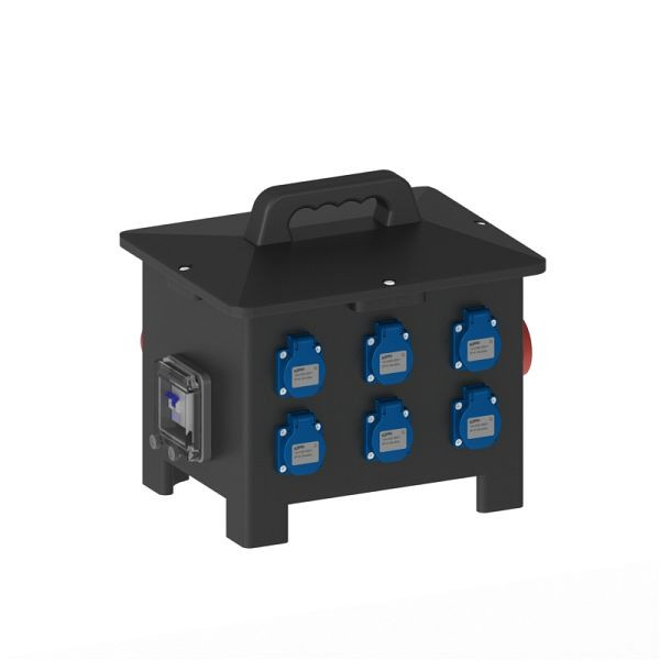 ELSPRO Vollgummi-Sicherheitsverteiler AACHEN, Zuleitung: Gerätestecker, Ausgang: 3x CEE 400 V, 6 Schuko, 1953302