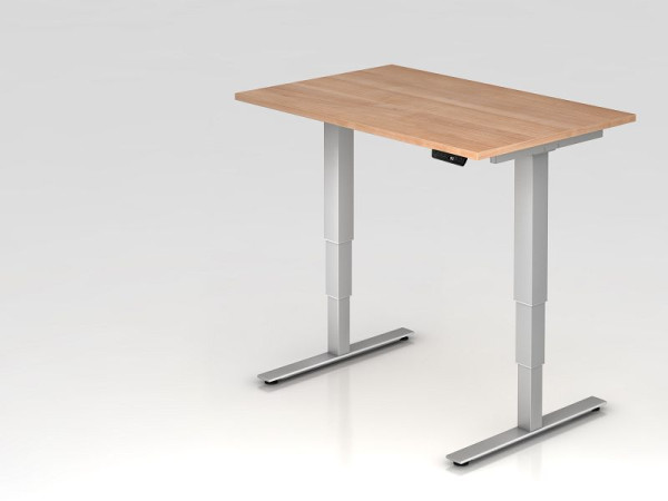 Hammerbacher Sitz-Steh-Schreibtisch elektrisch 120x80cm Nussbaum, Arbeitshöhe 63,5 -128,5 cm, VXDSM12/N/S