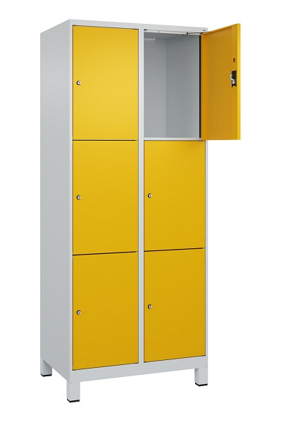 C+P Schließfachschrank Evolo PLUS, mit Füßen, 6 Fächer, 1950x800x500mm, 7035/10, Frontfarbe RAL 1004 Goldgelb, 049010-223 S10000