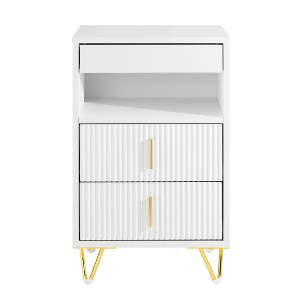 SoBuy Nachttisch, Nachtschrank mit 3 Schubladen und Ablagefach, Moderner Beistelltisch für Schlafzimmer und Wohnzimmer, Weiß B40 x T40 x H63 cm, FBT168-W
