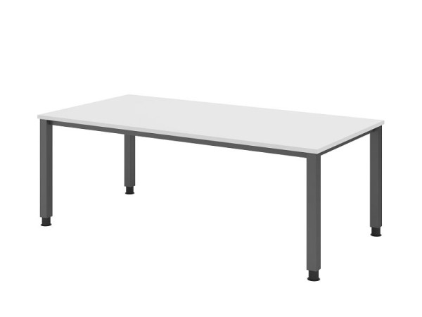 Hammerbacher Schreibtisch QS2E, 200 x 100 cm, Platte: weiß, 25 mm dick, 4-Fuß-Gestell in Graphit (ähnlich RAL 7012), Arbeitshöhe 68-83,5 cm, VQS2E/W/G