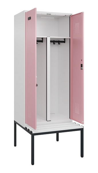 C+P PSA Doppel-Spind Evolo PLUS, Bank, 2 Abteile, 2120x800x815mm, 9016/3015, Zylinderschloss, Sitzfläche Kunststoff, Sitzbank, 0490527-22P S10107