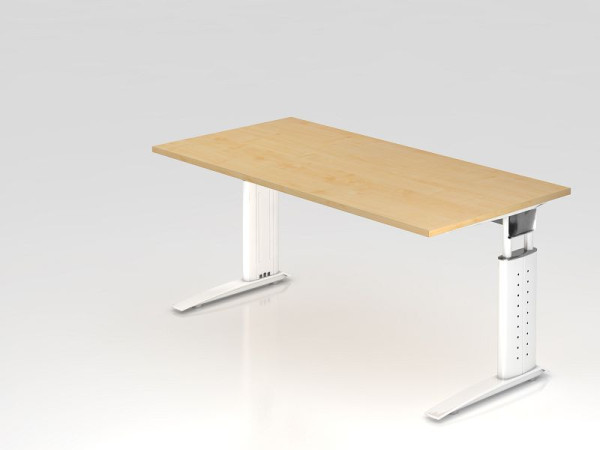Hammerbacher Schreibtisch C-Fuß 160x80cm Ahorn/Weiß, Arbeitshöhe 68-86 cm einstellbar, VUS16/3/W