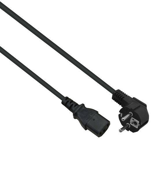 Helos Netzanschlusskabel, Schutzkontaktstecker 90° auf C13, schwarz, 5,0m, 262656