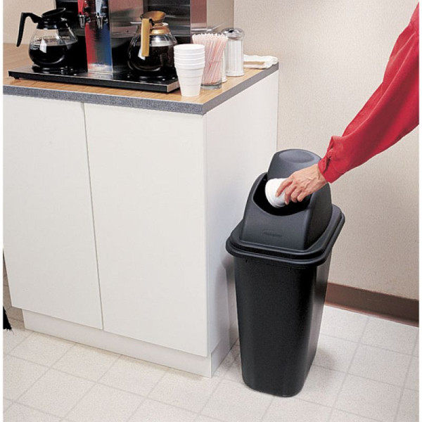 Stein HGS Papierkorb -Square- Rubbermaid, Schwarz, mit Schwingdeckel, schwarz, Volumen: 26,6 Liter, 12172-02