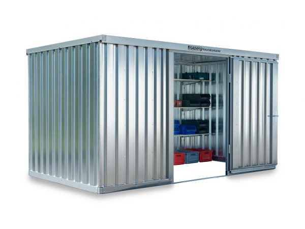 FLADAFI Materialcontainer MC 1400, verzinkt, montiert, ohne Boden, 4.050 x 2.170 x 2.115 mm, Einflügeltür auf der 4 m Seite, F14210101-F1422