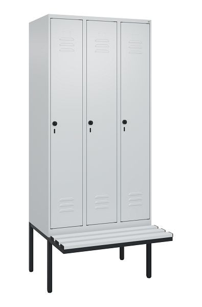 C+P Umkleidespind Classic PLUS, 3 Abteile, 2120x900x815mm, 7035/7035, Drehriegel, je 2 Doppel-Haken, 0800407-30F S10039