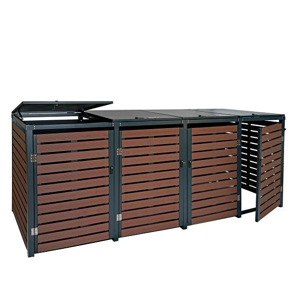 Mendler 4er Mülltonnenverkleidung HWC-K14, Mülltonnenbox Mülltonnenabdeckung, 119x264x84cm WPC Metall 130kg, Walnuss-Holzoptik, 87672+87673+87674