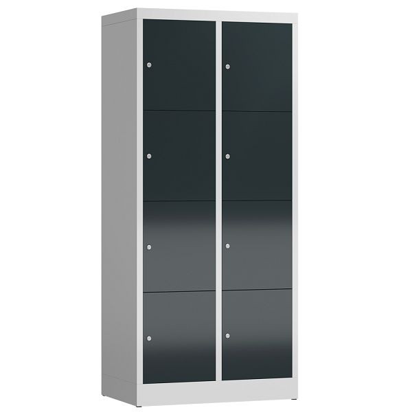 Lüllmann ClassiX Schließfachschrank, 2 Abteile à 4 Fächer, 1800 x 800 x 500 mm, lichtgrau/anthrazitgrau, X-523428