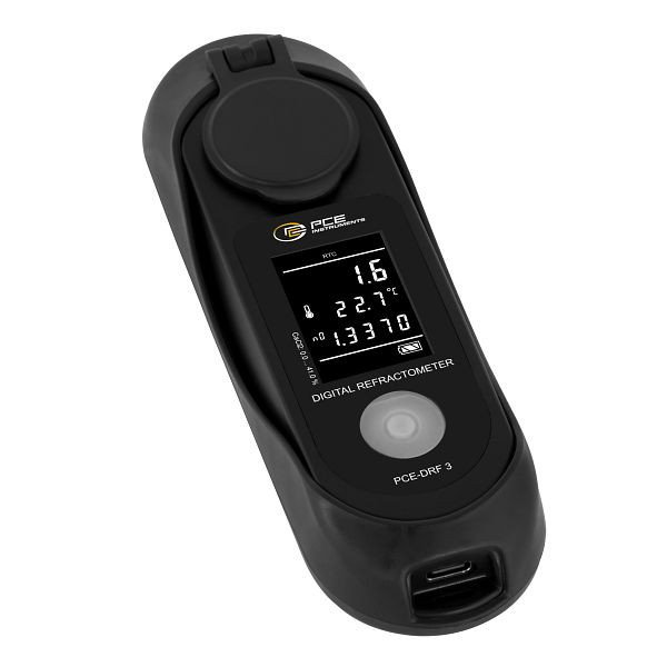 PCE Instruments Digitales Refraktometer bestimmt den prozentualen Anteil von Calciumchlorid in Wasser, PCE-DRF 3