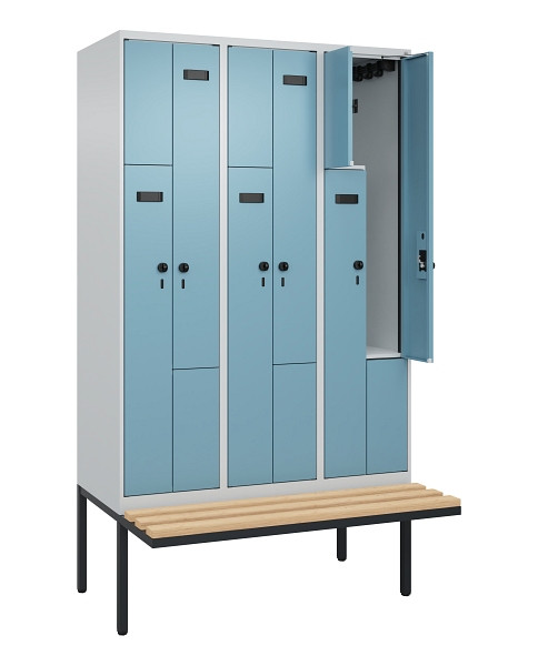 C+P Z-Spind Evolo PLUS, Bank, 6 Fächer, 2120x1200x815mm, 7035/0010, Drehriegel, Sitzfläche Holz, 0490437-326 S10000