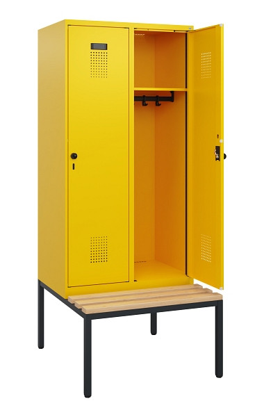 C+P Spind Evolo PLUS, 2 Abteile, 1950x800x815mm, 1023/1023, Drehriegel, Sitzfläche Buche-Hartholz, Sitzbank, 0490505-22 S10027