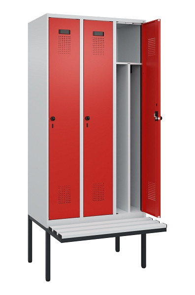 C+P Spind Evolo PLUS, 3 Abteile, 2120x900x815mm, 7035/3020, Haken 4, Drehriegel, Material Sitzfläche Kunststoff, 0490407-30F S10059