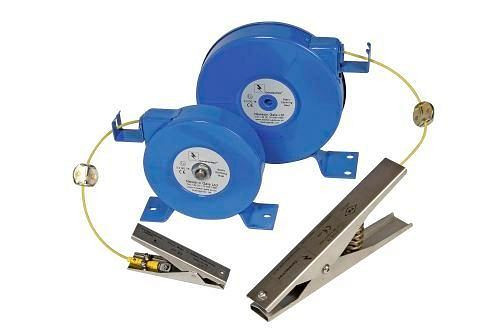 DENIOS Entladungsrolle mit Edelstahl-Erdungszange Medium Duty 120 mm, 15,2 m, ATEX, 201346