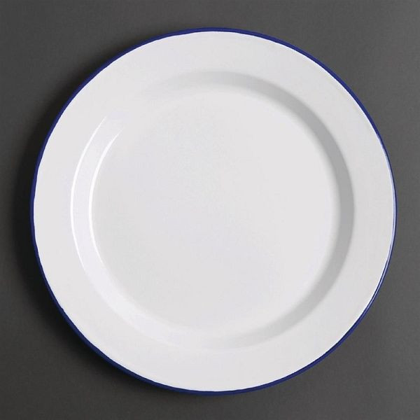 Olympia emaillierte Essteller weiß-blau 30cm, VE: 6 Stück, DC388