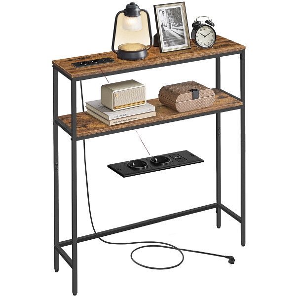 SONGMICS Konsolentisch, Vintagebraun, 80x20x80,9 cm, mit 2 Steckdosen, LNT135KD01