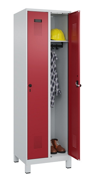 C+P Spind Evolo PLUS, mit Füßen, 2 Abteile, 1950x600x500mm, 7035/3003, Verschluss Drehriegel, Ablageböden 2, 049010-20 S10004