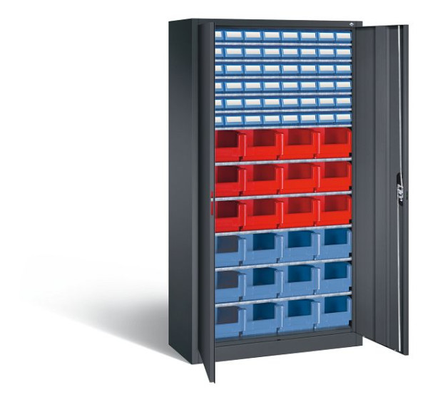 C+P Magazinschrank Serie 13, H1980xB1000xT420mm, Farbe: Schwarzgrau, Muldengriff, 133144-29 S10033