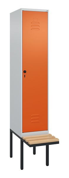 C+P Umkleidespind Classic PLUS, 2120x400x815mm, 7035/2004, Drehriegel, Buche-Sitzleisten, je 2 Doppel-Haken, 0800407-12F S10119