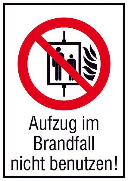 SafetyMarking Verbots-Kombischild, Aufzug im Brandfall nicht benutzen, BxH 10,5x14,8 cm, Folie, selbstklebend, 21.A6142
