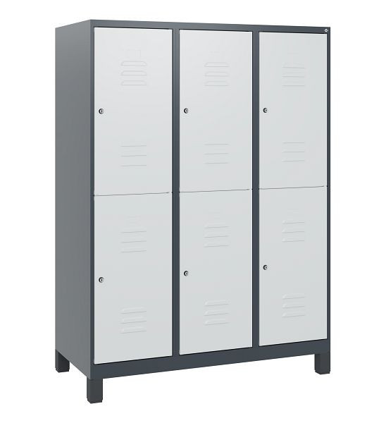 C+P Doppelstöckiger Spind Classic PLUS, Füße, 3 Abteile, 1630x1200x500mm, 7016/7035, Zylinderschlösser, 0803105-32 S10043