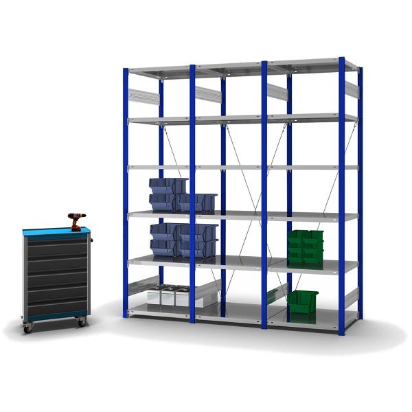 hofe Grundregal, zerlegt, 6 Böden 2500 x 600 x 750 mm, verzinkt Stützprofile - enzianblau/RAL 5010, HEG256007XL