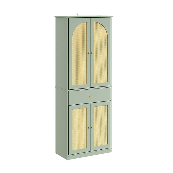 SoBuy Schuhschrank Grün mit 1 Schublade, Kleiderschrank mit 4 Türen und Hängestange, Flurschrank aus MDF, 70×34×180 cm, Tragkraft 83 kg, FSB107-GR
