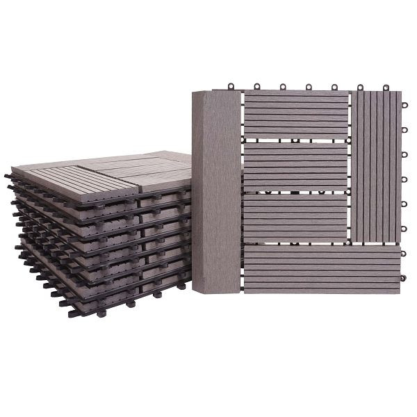 Mendler WPC Bodenfliese Rhone + Abschluss, Holzoptik Balkon/Terrasse, 11x je 30x30cm = 1qm Premium, grau versetzt, 77629