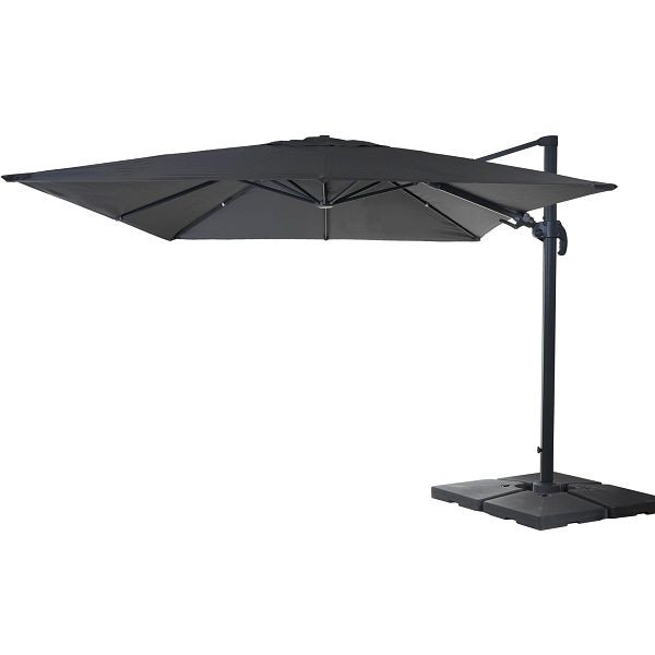 Mendler Gastronomie-Ampelschirm HWC-A96, 3x4m (Ø5m) schwenkbar, Polyester/Alu 26kg, anthrazit mit Ständer, drehbar, 158555+35661+122472