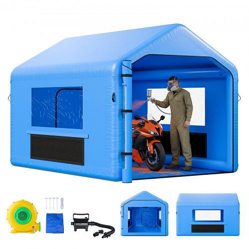 VEVOR aufblasbare Lackierkabine 4x3x2,8 m, mit 750 W Gebläse & Luftfiltersystem, Dreieckdach, PVC für Kfz-Metallteile, CQSPQF13109FAZ0PZ001V2