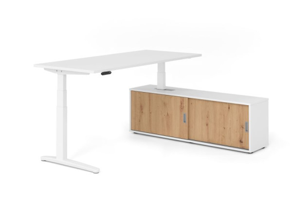 Hammerbacher Schreibtisch XBHM19, 180x80cm, Platte: Weiß, 25mm dick, C-Fuß Gestell Weiß, Höhe: 65 - 129 cm, Ahorn, SB/W/W/W/R, VXBHM19SB/W/W/W/R