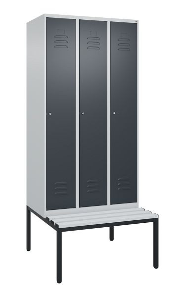 C+P Umkleidespind Classic PLUS mit Mitteltrennwand, 3 Abteile, 2120x900x815mm, 7035/7016, Zylinderschlösser, 0800507-30F S10023