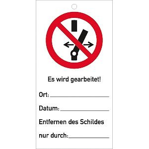 Moedel Schalten verboten! Es wird gearbeitet ISO 7010, Kunststoff, 76x147 mm, VE: 10 Stück, 58069
