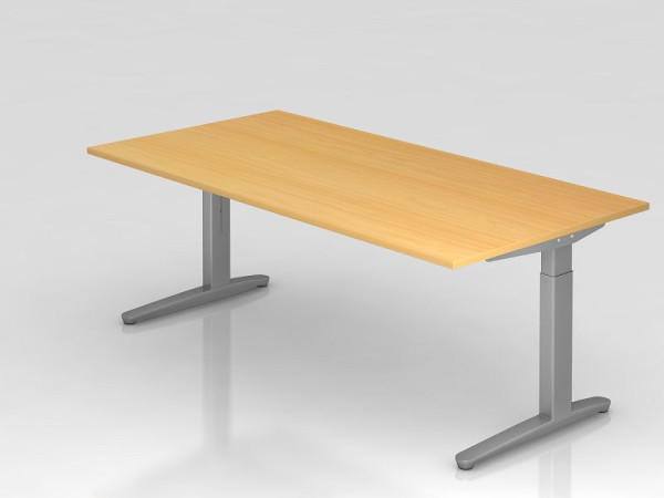 Hammerbacher Schreibtisch C-Fuß 200x100cm Buche/Silber, Alu-Kufe Silber (ähnlich RAL 9006), VXB2E/6/SS