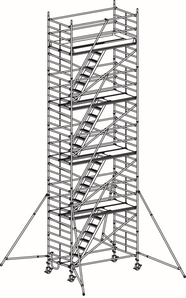 HYMER Treppen-Fahrgerüst mit Ausleger, Bühnenlänge 2,95 m, Rahmenteilbreite 1,50 m, Reichhöhe 10,40 m, 857310