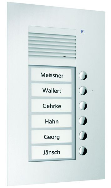 TCS Audio Außenstation Serie PUK 6 Klingeltasten (rechtsbündig), 1-spaltig, UP silber, PUK06/1-EN