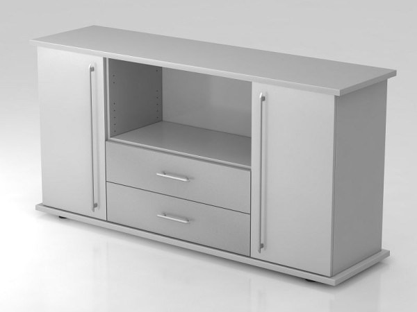 Hammerbacher Sideboard 2 Türen, 2, Schübe, Relinggriff Grau/Grau, 166,1x44,8x84 cm (BxTxH), VSBTS/5/5/RE