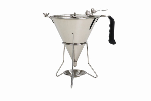 Schneider Likör- und Fondanttrichter 1,8 l, mit 3 Dosiertüllen, Ständer und Auffangschale, Edelstahl, 199940