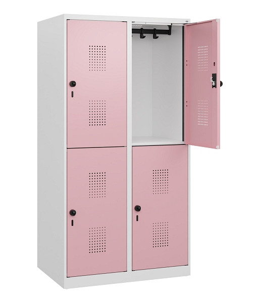 C+P Doppelstöckiger Spind Evolo PLUS, 4 Fächer, 1530x800x500mm, 9016/3015, Drehriegel, 0493005-22 S10019