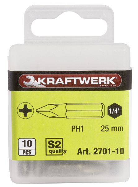 Kraftwerk 1/4" Kreuzschlitz-Bit für Phillips-Schrauben 25 mm Nr. 1, VE: 50 Stück, 2701-50