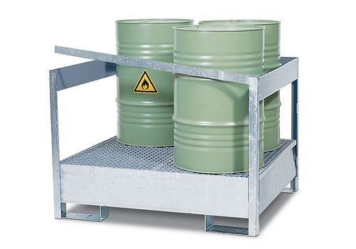 DENIOS Gefahrstoffstation 4 P2-P aus Stahl, verzinkt, für 4 Fässer à 200 Liter, mit Rahmen, 128293