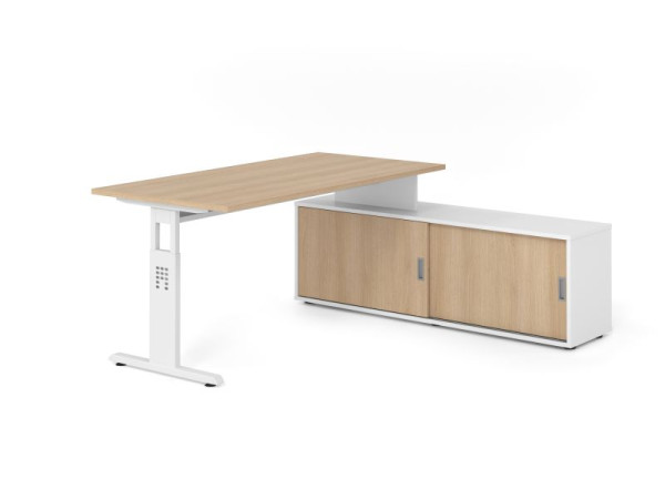 Hammerbacher Aufsatz-Schreibtisch OSE16, 160x80cm, Platte: Eiche, 25mm dick, T-Fuß Gestell Weiß, Ahorn, VOSE16SB/E/W/W/E