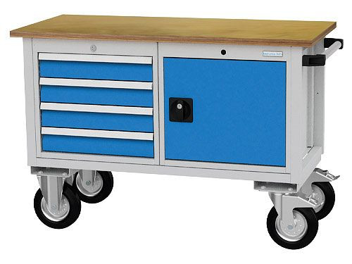 Bedrunka+Hirth Mobile Kastenwerkbank Tiefe 540 mm, 4 x Schublade, 1 x Schrankgehäuse mit Flügeltüre, Maße in mm (BxTxH): 1200 x 540 x 820, 04.12.92A