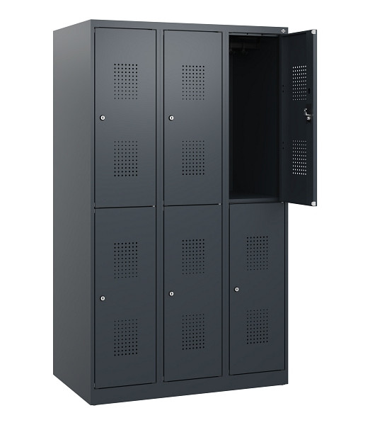C+P Doppelstöckiger Spind Evolo PLUS, 6 Fächer, 1530x900x500mm, 7016/7016, Zylinderschloss, 0493005-30 S10043