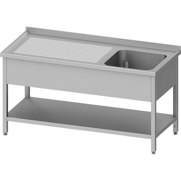 Stalgast Edelstahl Spültisch mit Grundboden, 1500x700x850 mm, mit einem Becken rechts, mit Aufkantung, verschweißt, VST15721RA