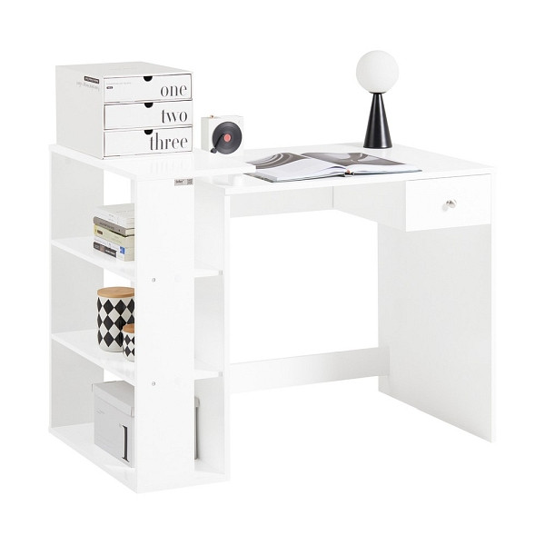 SoBuy Schreibtisch mit einer Schublade Weiß 101x60x76 cm, Minimalistisch, FWT35-W